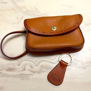 Dooney and Bourke SLG Set- Brown Leather Wristlet Pouch and Key Chain